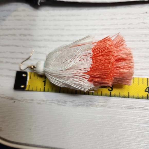 Matilda Jane Three Tier Tassel Drop Dangle Earrings Cream Pink Coral Statement - Picture 3 of 3